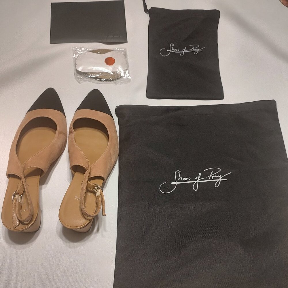 WOMEN'S SIZE 44 (W 12- M 10.5) "SHOES OF PREY" SPECTATOR TAN/BLACK SLING BACK - Picture 4 of 9